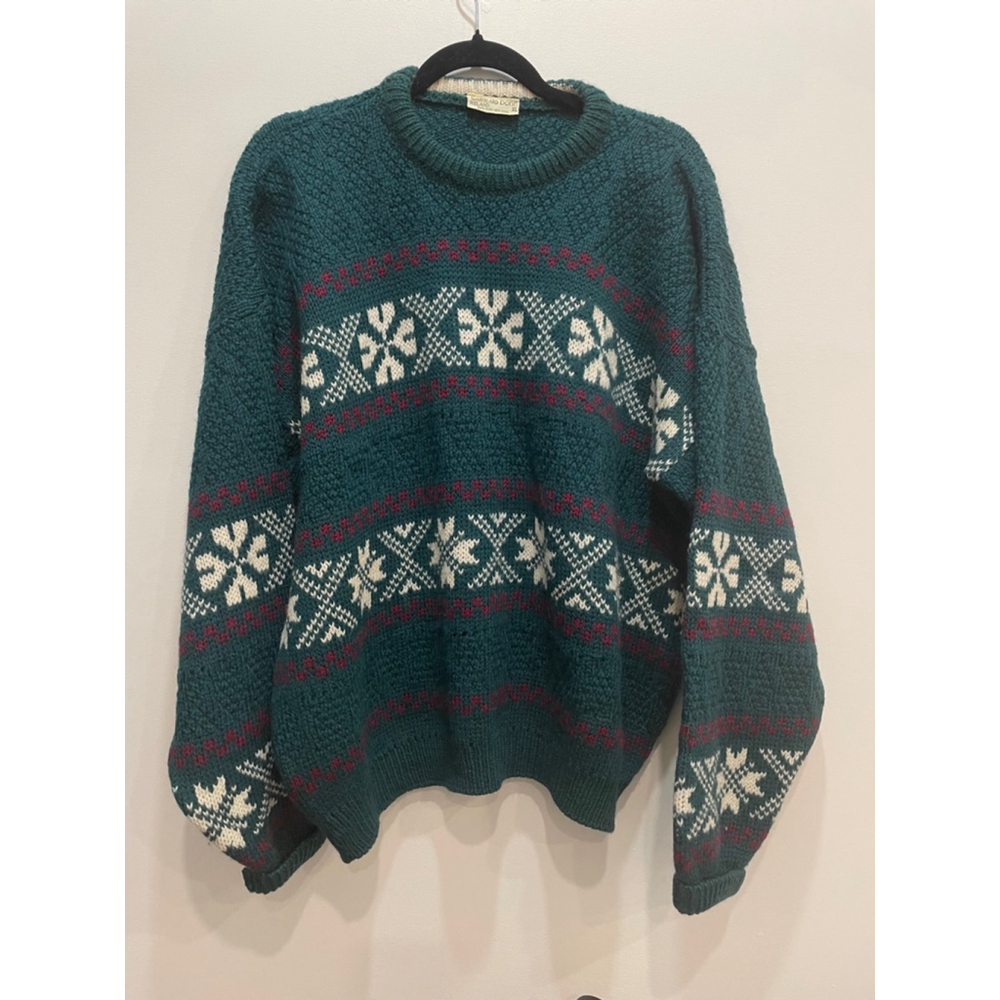 Carraig Donn Vintage Wool Ireland Knit Men XL Fair Isle Sweater Fisherman Green